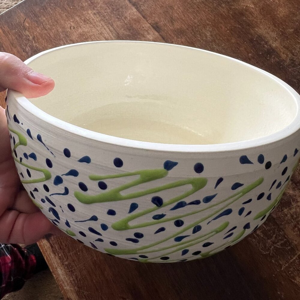Handmade Large Abstract Colorful Pottery Bowl Signed